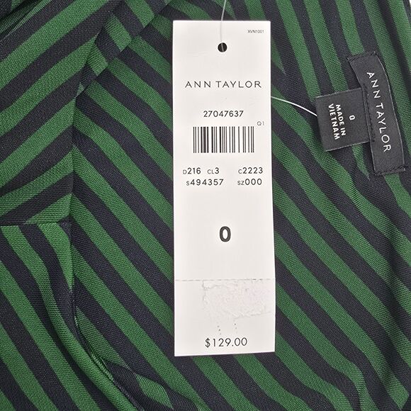 NEW Ann Taylor Sleeveless Dress Women's 0 Green and Blue Striped Rouched Stretch - Picture 5 of 7